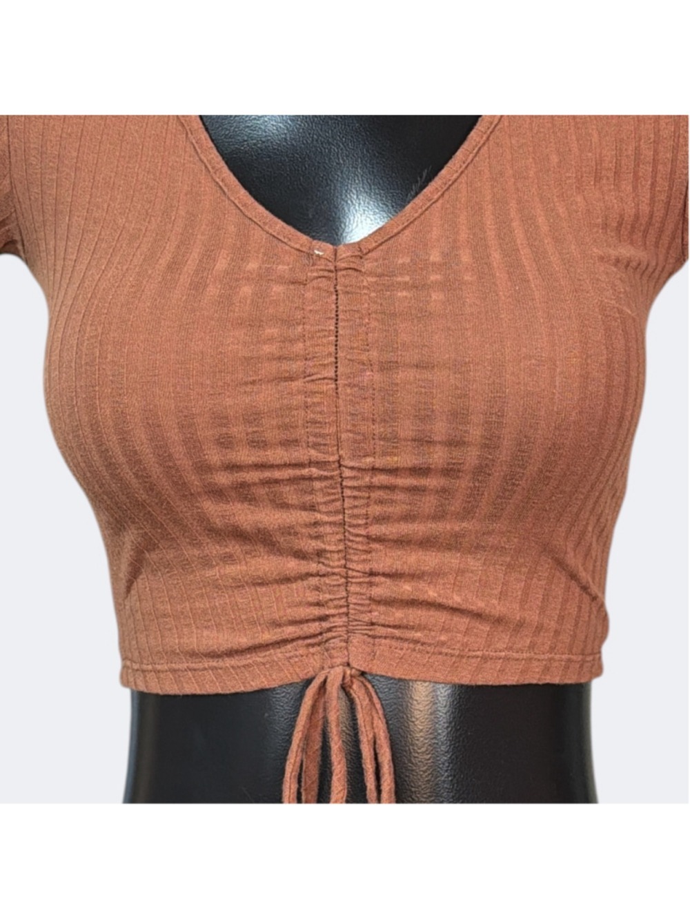Chocolate USA 90’s VTG Ribbed Crop Top Brown sz XS Bohemian Indie Earthy Retro - Picture 3 of 6